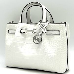 Michael Kors Carson Small Crocodile Embossed Satchel Bag Optic White